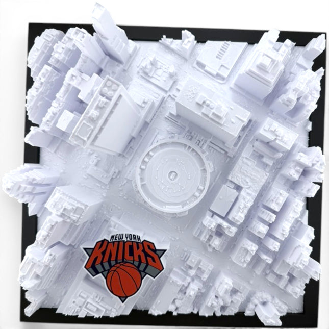 Tidal 3D Printed New York Knicks Madison Square Garden 3D topographical wall art in a black frame