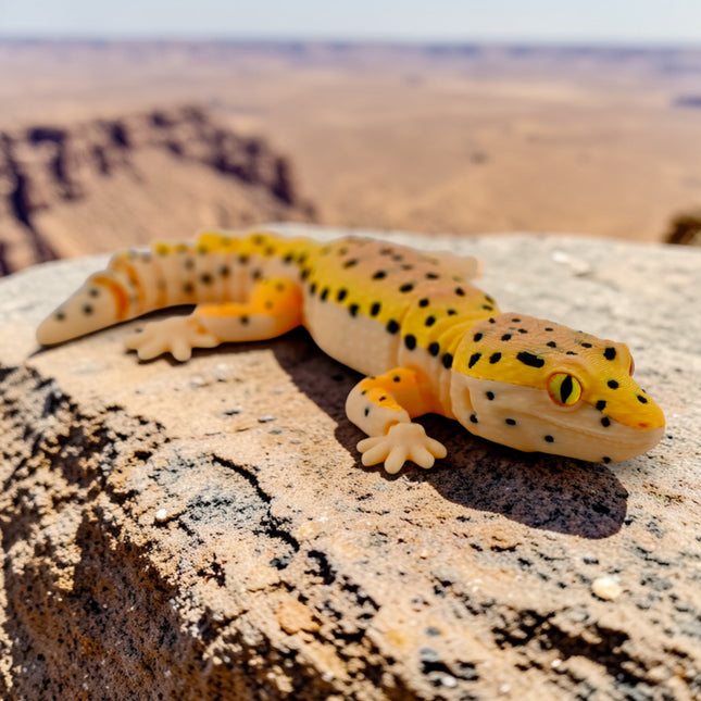 3D Printed Leopard Gecko with Realistic Glass Eyes – Autumn Morph (7.5 Inches Long)