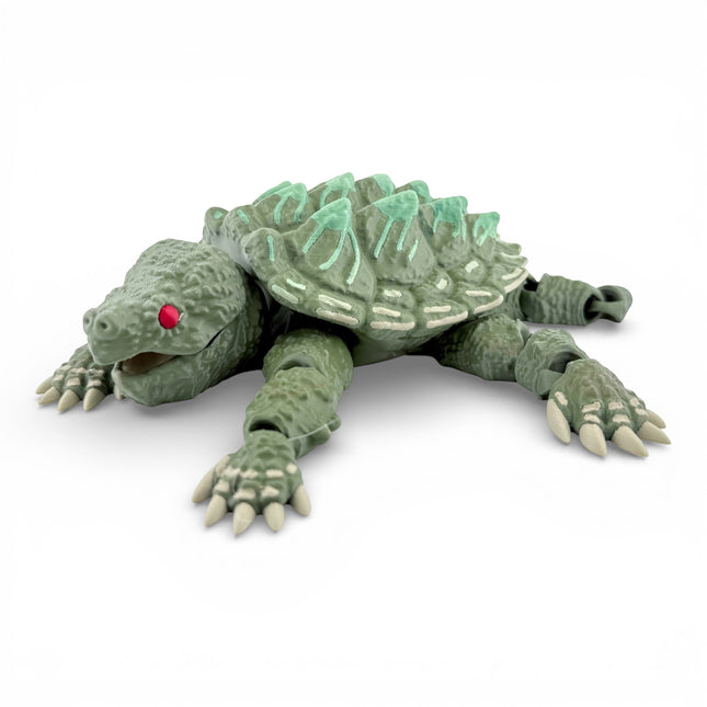 3D Printed Alligator Snapping Turtle – Camo Morph (Olive Green with Green Gradient Markings, 10 Inches Long)