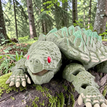3D Printed Alligator Snapping Turtle – Camo Morph (Olive Green with Green Gradient Markings, 10 Inches Long)