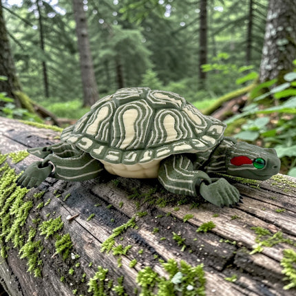 3D Printed Red-Eared Slider Turtle (Olive Green) with Realistic Glass Eyes – Articulated Turtle Model