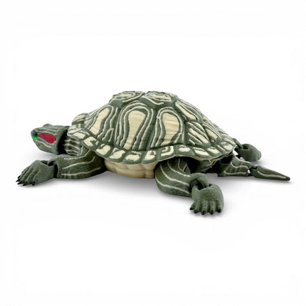 3D Printed Red-Eared Slider Turtle (Olive Green) with Realistic Glass Eyes – Articulated Turtle Model