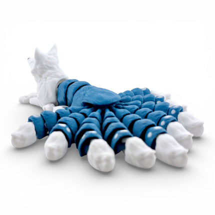 Kitsune3D Printed Articulated Kitsune – Gunmetal Blue with White Tails - Japanese Fox Spirit by KeKreations