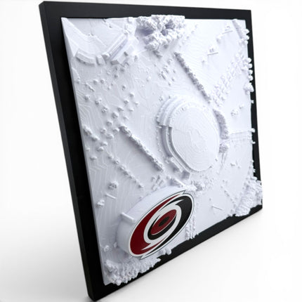 Tidal 3D Printed Carolina Hurricanes PNC Arena 3D topographical wall art in a black frame