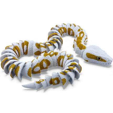 3D Printed Albino Ball Python – White and Gold Realistic Snake Model with Glass Eyes