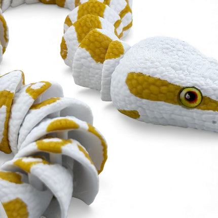 3D Printed Albino Ball Python – White and Gold Realistic Snake Model with Glass Eyes