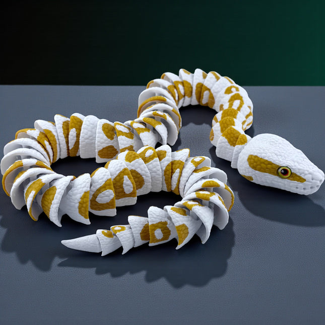 3D Printed Albino Ball Python – White and Gold Realistic Snake Model with Glass Eyes