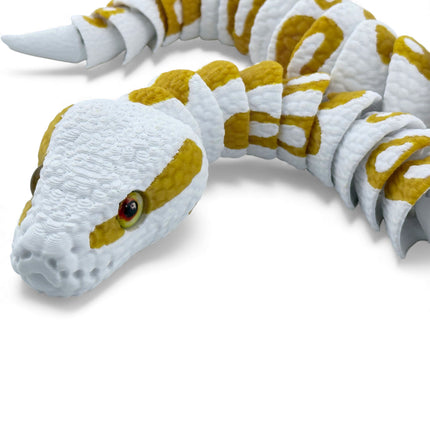 3D Printed Albino Ball Python – White and Gold Realistic Snake Model with Glass Eyes