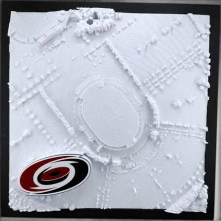 Tidal 3D Printed Carolina Hurricanes PNC Arena 3D topographical wall art in a black frame