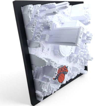 Tidal 3D Printed New York Knicks Madison Square Garden 3D topographical wall art in a dark brown frame