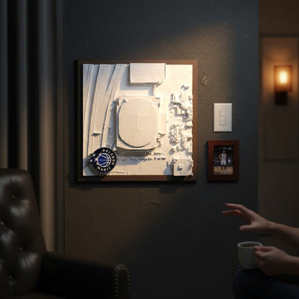 Tidal 3D Printed Orlando Magic Kia Center 3D topographical wall art in a dark brown frame