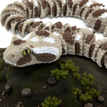 3D Printed Articulated Spider-Tailed Horned Viper Snake with Realistic Glass Eyes – 25 Inches Long