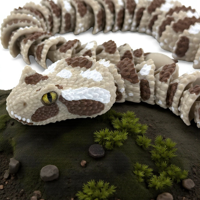 3D Printed Articulated Spider-Tailed Horned Viper Snake with Realistic Glass Eyes – 25 Inches Long