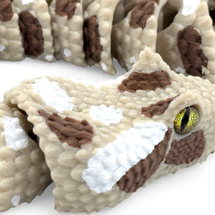 3D Printed Articulated Spider-Tailed Horned Viper Snake with Realistic Glass Eyes – 25 Inches Long