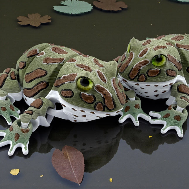 3D Printed Green Fantasy Frog with Realistic Glass Eyes – 5 Inches Long