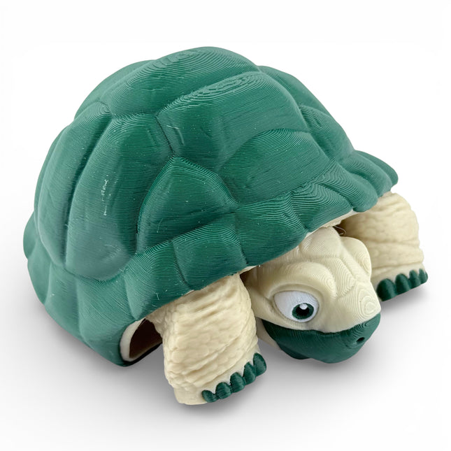 3D Printed Articulated Tortoise – Dark Green Shell (6 Inches Long)