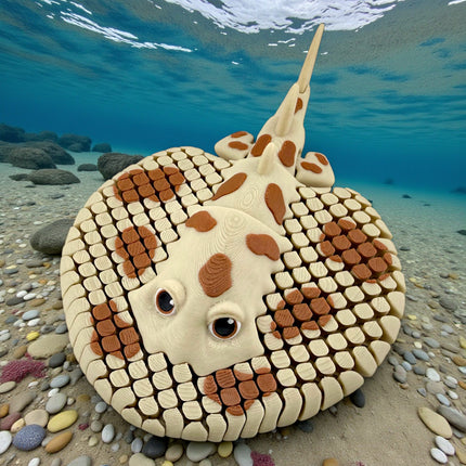 3D Printed Lexi the Electric Ray – Flexible Brown & Beige Ocean Model