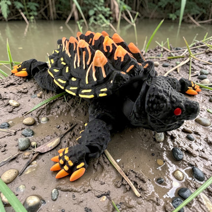 3D Printed Alligator Snapping Turtle – Black Autumn Morph (Orange to Red  Gradient) Highlights (10 Inches Long)