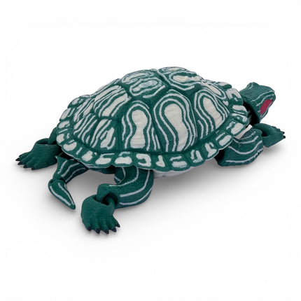 3D Printed Red-Eared Slider Turtle (Dark Green) with Realistic Glass Eyes – Articulated Turtle Model