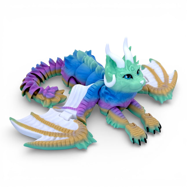 3D Printed Flexi Cat Dragon – Rainbow (13 × 10 × 4 Inches) – Designed by KeKreations