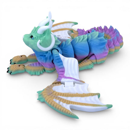 3D Printed Flexi Cat Dragon – Rainbow (13 × 10 × 4 Inches) – Designed by KeKreations