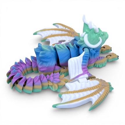 3D Printed Flexi Cat Dragon – Rainbow (13 × 10 × 4 Inches) – Designed by KeKreations