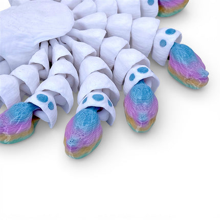 3D Printed Flexi Nine-Tailed Kitsune – White with Rainbow Tails by KeKreations
