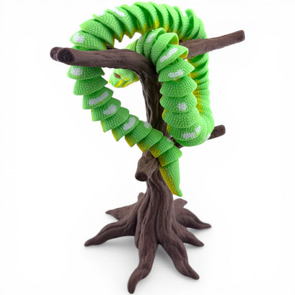 3D Printed Articulated Green Tree Python with Tree Stand