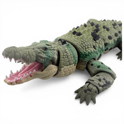 3D Printed Articulated Saltwater Crocodile - Camoflauge Green Gradient & Black