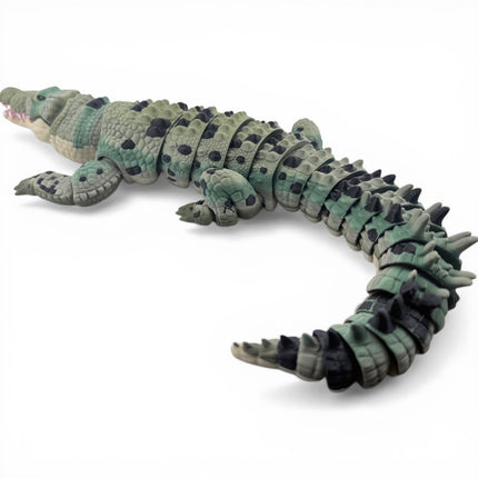 3D Printed Articulated Saltwater Crocodile - Camoflauge Green Gradient & Black