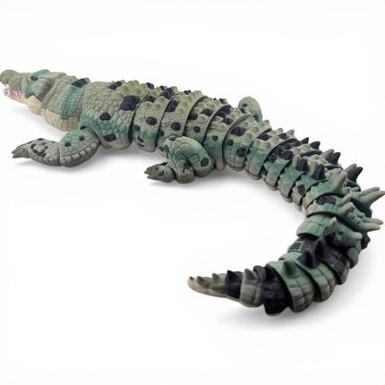 3D Printed Articulated Saltwater Crocodile - Camoflauge Green Gradient & Black