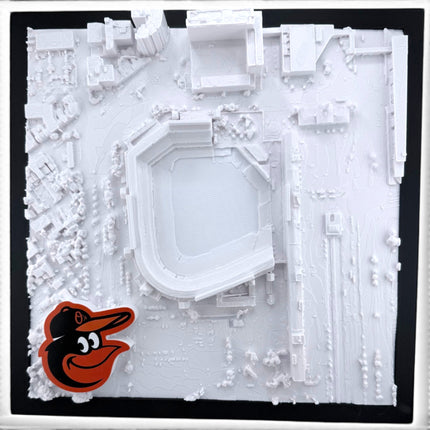 Tidal 3D Printed Baltimore Orioles Camden Yards 3D topographical wall art in a black frame