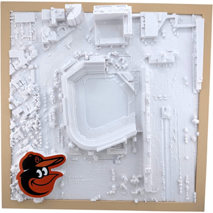 Tidal 3D Printed Baltimore Orioles Camden Yards 3D topographical wall art in a dark brown frame