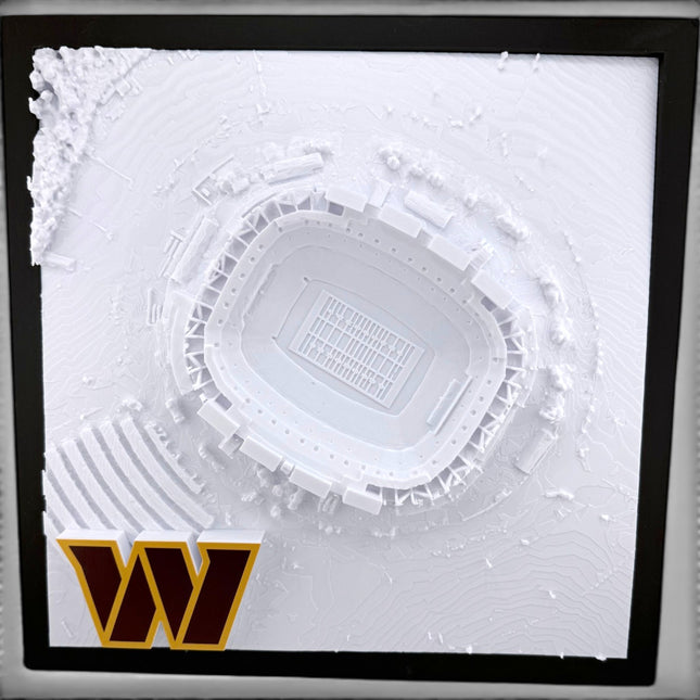 Tidal 3D Printed Washington Commanders Northwest Stadium 3D topographical wall art in a black frame