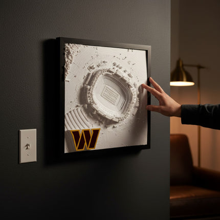 Tidal 3D Printed Washington Commanders Northwest Stadium 3D topographical wall art in a dark brown frame