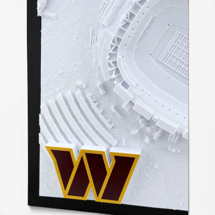 Tidal 3D Printed Washington Commanders Northwest Stadium 3D topographical wall art in a natural wood frame
