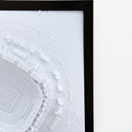 Tidal 3D Printed Washington Commanders Northwest Stadium 3D topographical wall art in a dark brown frame