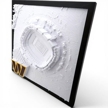 Tidal 3D Printed Washington Commanders Northwest Stadium 3D topographical wall art in a dark brown frame