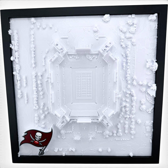 Tidal 3D Printed Tampa Bay Buccaneers Raymond James Stadium 3D topographical wall art in a black frame