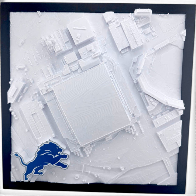 Tidal 3D Printed Detroit Lions Ford Field 3D topographical wall art in a black frame