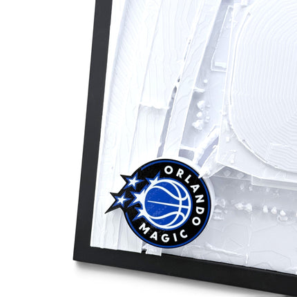 Tidal 3D Printed Orlando Magic Kia Center 3D topographical map wall art displayed on wall