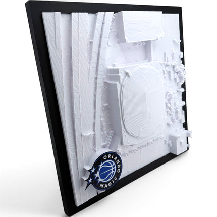 Tidal 3D Printed Orlando Magic Kia Center 3D topographical wall art in a natural wood frame