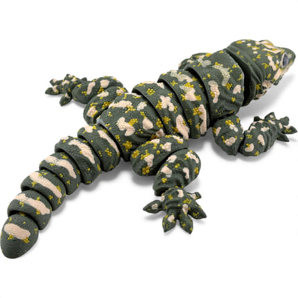 3D Printed Leachie Day Gecko with Realistic Glass Eyes – Olive Green with Printed Markings (9 Inches Long)