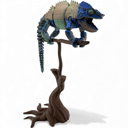 3D Printed Panther Chameleon Figurine on Branch – Color-Changing Variation (12 Inches Long)