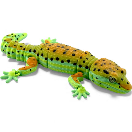 3D Printed Leopard Gecko with Realistic Glass Eyes – Citrus Morph (7.5 Inches Long)