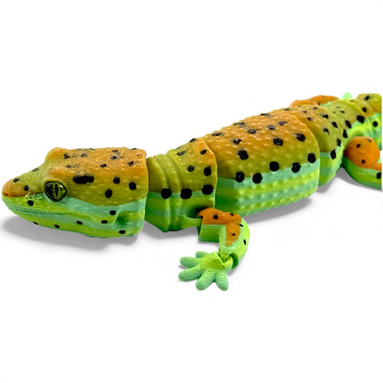 3D Printed Leopard Gecko with Realistic Glass Eyes – Citrus Morph (7.5 Inches Long)