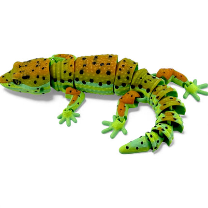 3D Printed Leopard Gecko with Realistic Glass Eyes – Citrus Morph (7.5 Inches Long)