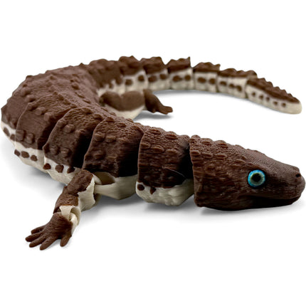 3D Printed Articulated Earless Monitor Lizard – Dark Brown Variant with Realistic Glass Eyes