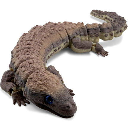 3D Printed Articulated Earless Monitor Lizard – Brown Gradient Variant with Realistic Glass Eyes