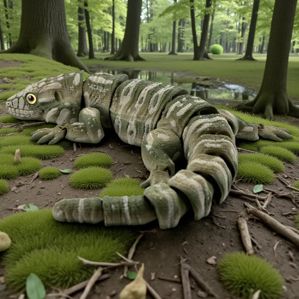 3D Printed Tegu with Realistic Glass Eyes – Camo Colored Variant (10 Inches Long)